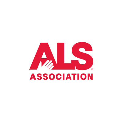 "the LOGO for the ALS Association featuring large red letters and a hand"