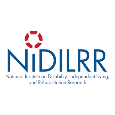 "Logo for NIDILRR with large blue letters topped by a red circle"