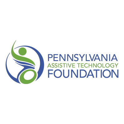 "Logo for the Pennsylvania Assistive Technology Foundation showing a stylized image of an active person in a wheelchair"