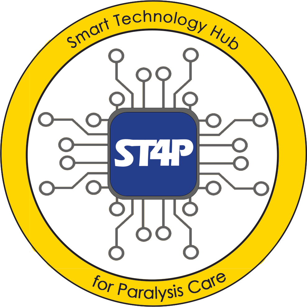 "Logo reads ST4P in a blue square inside a yellow circle filled with circuitry"