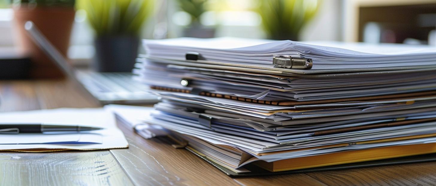 A stack of journal articles on a desk