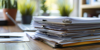 A stack of publications on a desk