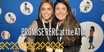 Gina Novario and Lindsey Morris pose at the Apple Accessibility booth